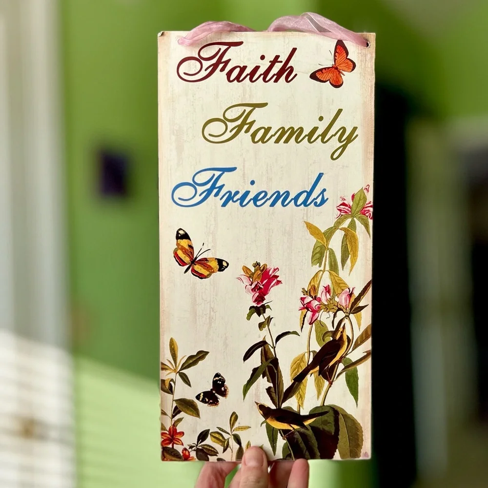 VTG Floral Nature Bird & Butterflies Wood Faith Based Wall Sign